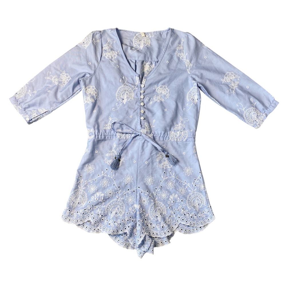 Spell & The Gypsy Womens Casablanca Chambray Embriodered Romper M Embroidered - Picture 3 of 11